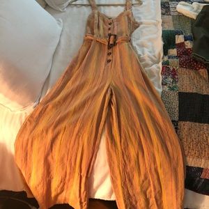 Striped orange Anthropologie jumpsuit, size 6.